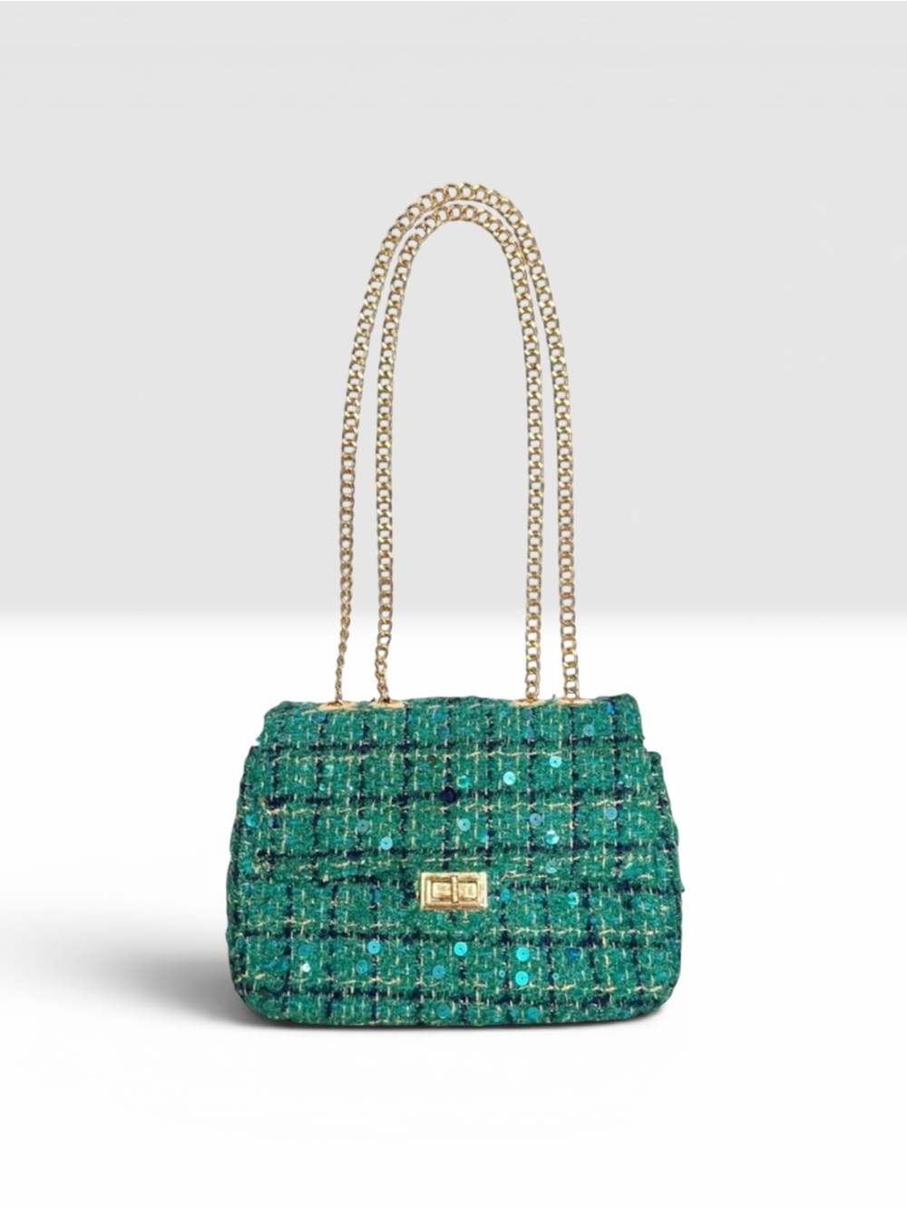 Urban Expressions Emerald Green Tweed Chain Shoulder Bag, NWT